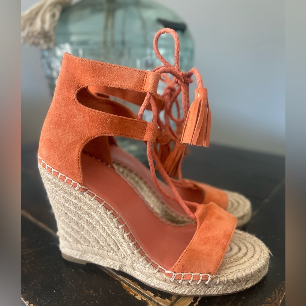 New Joie- Delilah Lace-Up Suede Espadrille Wedge Sandals sz 37 (7) women’s
